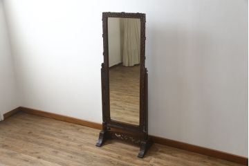 中古　軽井沢彫り　繊細な桜の彫刻が美しい姿見(スタンドミラー、鏡)(R-066625)