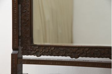 中古　軽井沢彫り　繊細な桜の彫刻が美しい姿見(スタンドミラー、鏡)(R-066625)