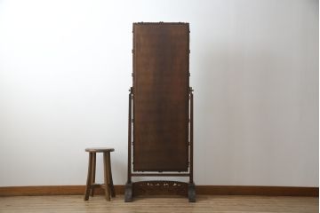 中古　軽井沢彫り　繊細な桜の彫刻が美しい姿見(スタンドミラー、鏡)(R-066625)