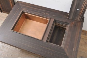 和製ビンテージ　高級品!!　総シマ黒タン材(シマコクタン、縞黒檀)　無垢材　重厚な佇まいが魅力の関西火鉢(囲炉裏、座卓、木製火鉢、長火鉢、ローテーブル、ヴィンテージ)(R-066627)