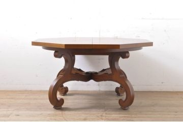 中古　美品　DREXEL HERITAGE(ドレクセルヘリテイジ)　ESPERANTO(エスペラント)　八角形天板がお洒落なエクステンションテーブル(ダイニングテーブル、食卓、4人掛け、6人掛け、ドローリーフテーブル、オクタゴンテーブル)(R-066629)