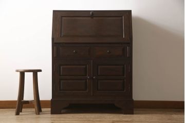 中古　美品　松本民芸家具　和モダンな空間づくりにおすすめのTM型ビューロー(ライティングビューロー、簿記机、ワークデスク、在宅用、在宅ワーク用、収納棚、戸棚)(定価約43万円)(R-066630)