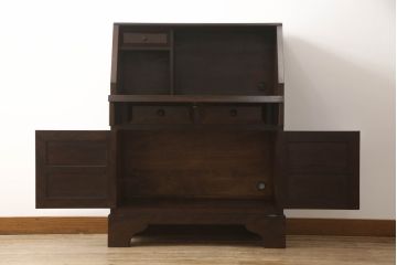 中古　美品　松本民芸家具　和モダンな空間づくりにおすすめのTM型ビューロー(ライティングビューロー、簿記机、ワークデスク、在宅用、在宅ワーク用、収納棚、戸棚)(定価約43万円)(R-066630)
