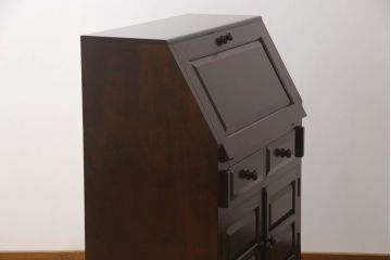 中古　美品　松本民芸家具　和モダンな空間づくりにおすすめのTM型ビューロー(ライティングビューロー、簿記机、ワークデスク、在宅用、在宅ワーク用、収納棚、戸棚)(定価約43万円)(R-066630)