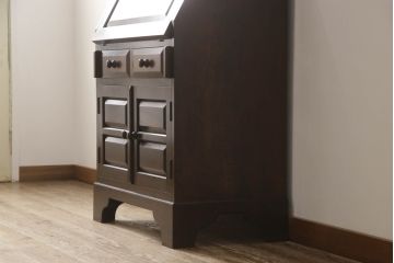 中古　美品　松本民芸家具　和モダンな空間づくりにおすすめのTM型ビューロー(ライティングビューロー、簿記机、ワークデスク、在宅用、在宅ワーク用、収納棚、戸棚)(定価約43万円)(R-066630)