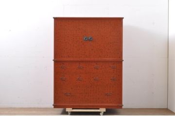 中古　美品!!　最高級!!　内部桐材　伝統的な根來塗り(ねごろぬり)が施された和箪笥(根来塗り、和タンス、桐箪笥、桐タンス、桐たんす、着物箪笥、整理箪笥、衣装箪笥、引き出し)(R-066636)