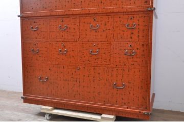 中古　美品!!　最高級!!　内部桐材　伝統的な根來塗り(ねごろぬり)が施された和箪笥(根来塗り、和タンス、桐箪笥、桐タンス、桐たんす、着物箪笥、整理箪笥、衣装箪笥、引き出し)(R-066636)