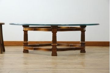 中古　DREXEL HERITAGE(ドレクセルヘリテイジ)　FRANCESCA(フランチェスカ)シリーズ　エレガントなデザインの脚が魅力的なガラス天板のローテーブル(センターテーブル、カクテルテーブル、リビングテーブル、カフェテーブル、ガラステーブル、オーバル型)(定価約48万円)(R-066637)