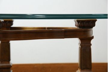 中古　DREXEL HERITAGE(ドレクセルヘリテイジ)　FRANCESCA(フランチェスカ)シリーズ　エレガントなデザインの脚が魅力的なガラス天板のローテーブル(センターテーブル、カクテルテーブル、リビングテーブル、カフェテーブル、ガラステーブル、オーバル型)(定価約48万円)(R-066637)