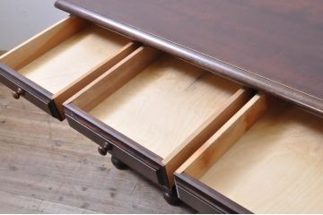 和製ヴィンテージ　松本民芸家具　希少!脚のデザインが特徴的なH型両袖机(両袖デスク、机、在宅ワーク、在宅用ワークデスク、ビンテージ)(定価約99万円)(R-066642)