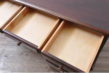 和製ヴィンテージ　松本民芸家具　希少!脚のデザインが特徴的なH型両袖机(両袖デスク、机、在宅ワーク、在宅用ワークデスク、ビンテージ)(定価約99万円)(R-066642)
