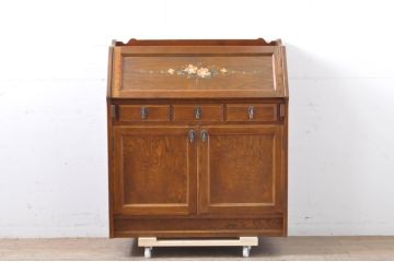 中古　美品　高級品　三越デパート　オーク材　上品な佇まいが魅力の象嵌入りライティングビューロー(カントリーハウス、Brugge、ブルージュ、簿記机、ワークデスク、在宅用、在宅ワーク用)(R-066646)