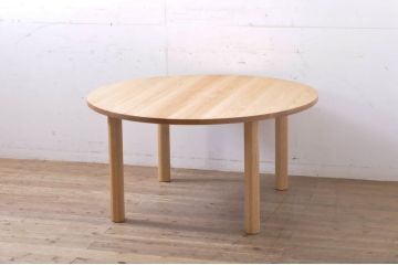 中古　短期展示美品　ヤクモ家具製作所　ラウンドテーブル(Type A)　オーク材　ナチュラルな風合いが優しい印象のダイニングテーブル(2人掛け、4人掛け、食卓、丸テーブル、店舗什器)(R-066651)