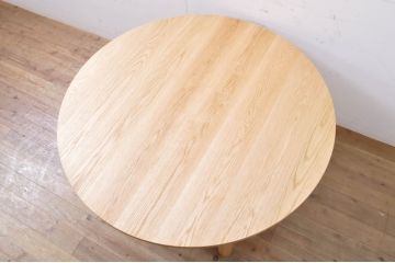 中古　短期展示美品　ヤクモ家具製作所　ラウンドテーブル(Type A)　オーク材　ナチュラルな風合いが優しい印象のダイニングテーブル(2人掛け、4人掛け、食卓、丸テーブル、店舗什器)(R-066651)
