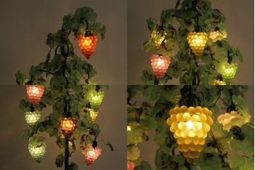 中古　イタリア製　トーソー社(TOSO CESARE)　ムラーノガラス(Murano　Glass)　ブドウ(葡萄、ぶどう)　13灯　空間のアクセントになるスタンドライト(フロアスタンド、スタンド照明、フロア照明、ベネチアングラス、ヴェネチアングラス、ムラノガラス)(定価約130万円)(R-066653)