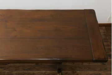 中古　IDC大塚家具　オランダ高級輸入家具　幅3mの特大サイズ!!重厚なオーク材製天板が魅力のダイニングテーブル(6人掛け、食卓、作業台)(定価約90万円)(R-066656)