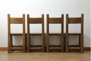 中古　IDC大塚家具　オランダ高級輸入家具　オーク材　木の温もり溢れる色合いが魅力のダイニングチェア4脚セット(椅子、イス、板座チェア)(定価4脚で約30万円)(R-066657)