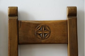 中古　IDC大塚家具　オランダ高級輸入家具　オーク材　木の温もり溢れる色合いが魅力のダイニングチェア2脚セット(椅子、イス、板座チェア、バラ売り可能)(定価2脚で約15万円)(R-066658)