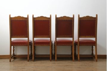 中古　美品　横浜クラシック家具　ダニエル(daniel)　ミッシェル(Michel)サイドチェア　A-504　本革(レザー)　クラシカルな雰囲気漂うデザインがおしゃれなダイニングチェア4脚セット(椅子、イス)(定価4脚で約88万円)(R-066668)