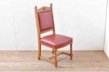 中古　横浜クラシック家具　ダニエル(daniel)　ミッシェル(Michel)サイドチェア　A-504　本革(レザー)　クラシカルな雰囲気漂うデザインがおしゃれなダイニングチェア2脚セット(椅子、イス)(定価2脚で約44万円)(R-066669)
