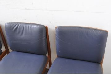 和製ビンテージ　日田工芸　チーク材　無垢材　本革(レザー)　落ち着きのある色合いで大人の空間を演出するチェア4脚セット(イス、椅子、ダイニングチェア、ヴィンテージ、バラ売り可能)(R-066670)