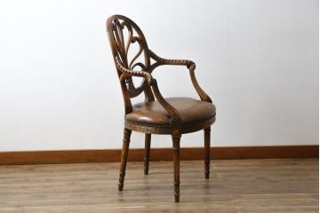 中古　美品　イギリス高級家具　THEODORE ALEXANDER(セオドア・アレキサンダー)　滑らかな曲線と細やかな彫刻が美しいアームチェア(ダイニングチェア、椅子、イス、サロンチェア、英国)(R-066675)