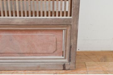 アンティーク建具　腰板欅(ケヤキ)材　和の空間を演出する裏障子付き格子戸2枚セット(引き戸、障子戸、ガラス帯戸)(R-066728)