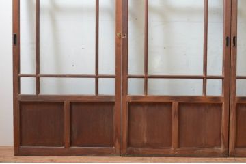 アンティーク建具　大正ロマンの雰囲気漂う両面面取り加工の幅狭ガラス戸4枚セット(引き戸)(R-066730)