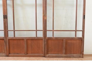 アンティーク建具　大正ロマンの雰囲気漂う両面面取り加工の幅狭ガラス戸4枚セット(引き戸)(R-066731)