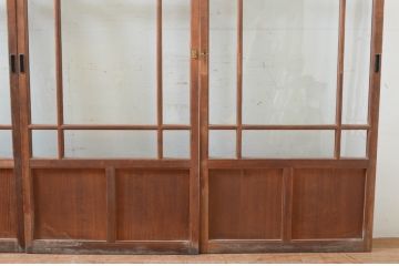 アンティーク建具　大正ロマンの雰囲気漂う両面面取り加工の幅狭ガラス戸4枚セット(引き戸)(R-066732)