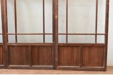 アンティーク建具　大正ロマンの雰囲気漂う両面面取り加工の幅狭ガラス戸4枚セット(引き戸)(R-066733)