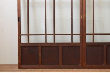 アンティーク建具　大正ロマン　ノスタルジックな雰囲気を演出する両面面取り加工の幅狭ガラス戸2枚セット(引き戸)(R-066736)