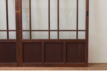 アンティーク建具　大正ロマン　ノスタルジックな雰囲気を演出する両面面取り加工の幅狭ガラス戸3枚セット(引き戸)(R-066738)