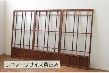 アンティーク建具　大正ロマン　ノスタルジックな雰囲気を演出する両面面取り加工の幅狭ガラス戸3枚セット(引き戸)(R-066739)
