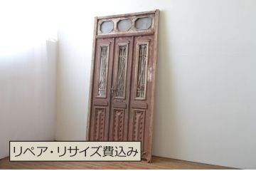 海外アンティーク　ペイント仕上げ限定　アイアンフェンス入り折れ戸の両開き枠付きドア(建具、扉)(R-066742)
