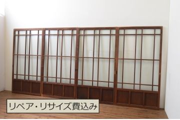 アンティーク建具　上手物!!　両面面取り加工　大正ロマンの雰囲気が漂うガラス戸4枚セット(引き戸)(R-066747)