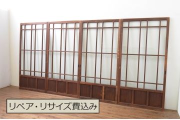 アンティーク建具　上手物!!　両面面取り加工　大正ロマンの雰囲気が漂うガラス戸4枚セット(引き戸)(R-066748)