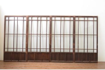 アンティーク建具　上手物!!　両面面取り加工　大正ロマンの雰囲気が漂うガラス戸4枚セット(引き戸)(R-066748)