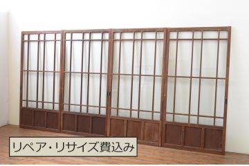 アンティーク建具　上手物!!　両面面取り加工　大正ロマンの雰囲気が漂うガラス戸4枚セット(引き戸)(R-066750)