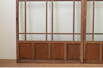 アンティーク建具　レトロな雰囲気が魅力の幅広ガラス戸2枚セット(引き戸)(R-066752)