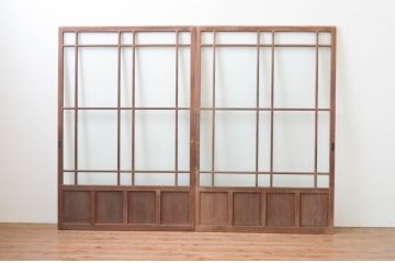 アンティーク建具　大正ロマンな雰囲気が溢れる幅広ガラス戸2枚セット(引き戸)(R-066754)