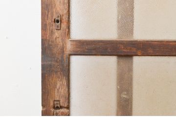 アンティーク建具　腰板欅(ケヤキ)材　和の雰囲気が魅力的な格子入りの玄関戸1枚(引き戸、格子戸、ガラス戸)(R-066757)