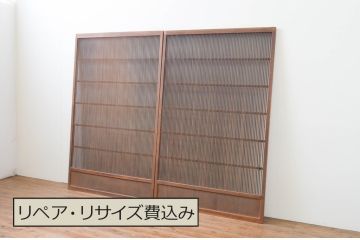 アンティーク建具　和モダンな雰囲気づくりにおすすめな幅広格子戸2枚セット(引き戸)(R-066759)