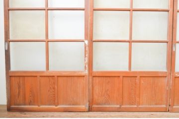 アンティーク建具　木の温かみが感じられる昭和レトロなガラス戸4枚セット(引き戸)(R-066764)