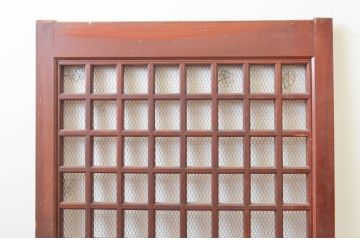 アンティーク建具　上手物!!上質な造りで深みある色合いが魅力的な総欅(ケヤキ)材のマス目(升目)格子蔵戸1枚(きつね格子、狐格子、格子戸、引き戸、玄関戸)(R-066770)