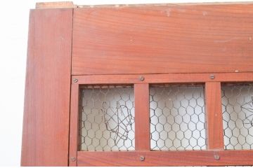 アンティーク建具　上手物!!上質な造りで深みある色合いが魅力的な総欅(ケヤキ)材のマス目(升目)格子蔵戸1枚(きつね格子、狐格子、格子戸、引き戸、玄関戸)(R-066770)