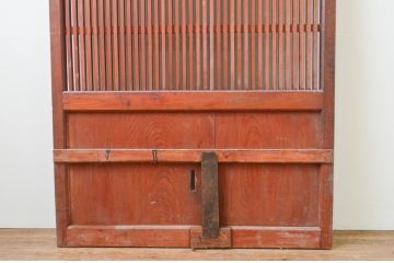 アンティーク建具　桜材　欅(ケヤキ)材　堂々とした存在感のある格子蔵戸1枚(格子戸、玄関戸、引き戸)(R-066773)