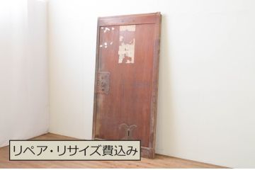 アンティーク建具　時を経た味わいが魅力的な欅(ケヤキ)材の幅狭蔵戸1枚(引き戸、玄関戸)(R-066775)