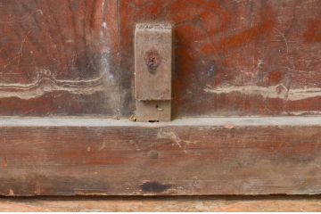 アンティーク建具　総欅(ケヤキ)材　時代の流れを感じさせるマス目(升目)の格子蔵戸1枚(きつね格子、狐格子、格子戸、玄関戸、引き戸)(R-066776)