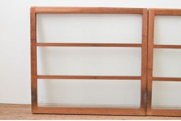 アンティーク建具　モールガラス入り　シンプルなデザインでお部屋に合わせやすいガラス窓2枚セット(ガラス戸、引き戸)(R-066789)